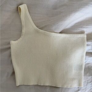 Cream Ribbed One-Shoulder Top